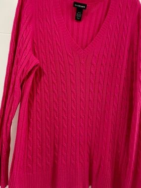 Lane Bryant Hot Pink Cable-Knit V-Neck Sweater